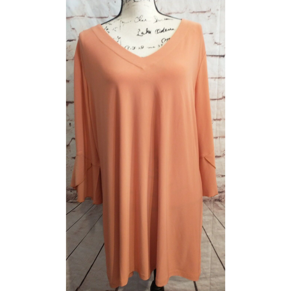Tango Mango Swing Shift Dress Ruffled Bell 3/4 Sleeve V Neck Black Size XXL